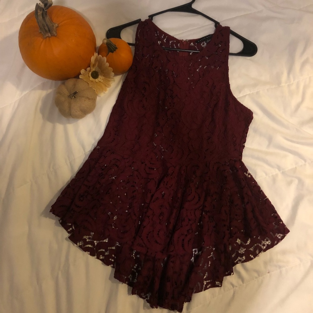 Burgundy High-Low Peplum Shirt